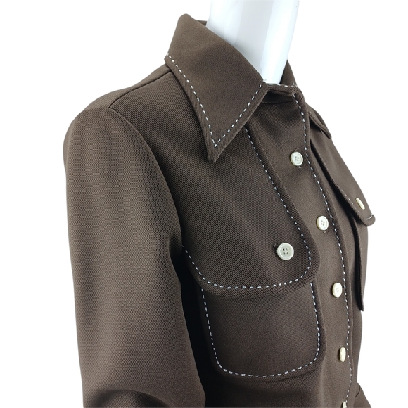 ACT lll Vintage Shirt Jacket Polyester Brown & Whote Button Cuff Small - Picture 4 of 13